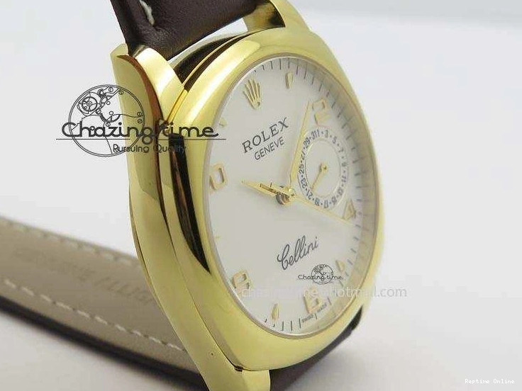 0406 Cellini Date YG White Numeral Dial On Brown Leather Strap A Affordable 3883